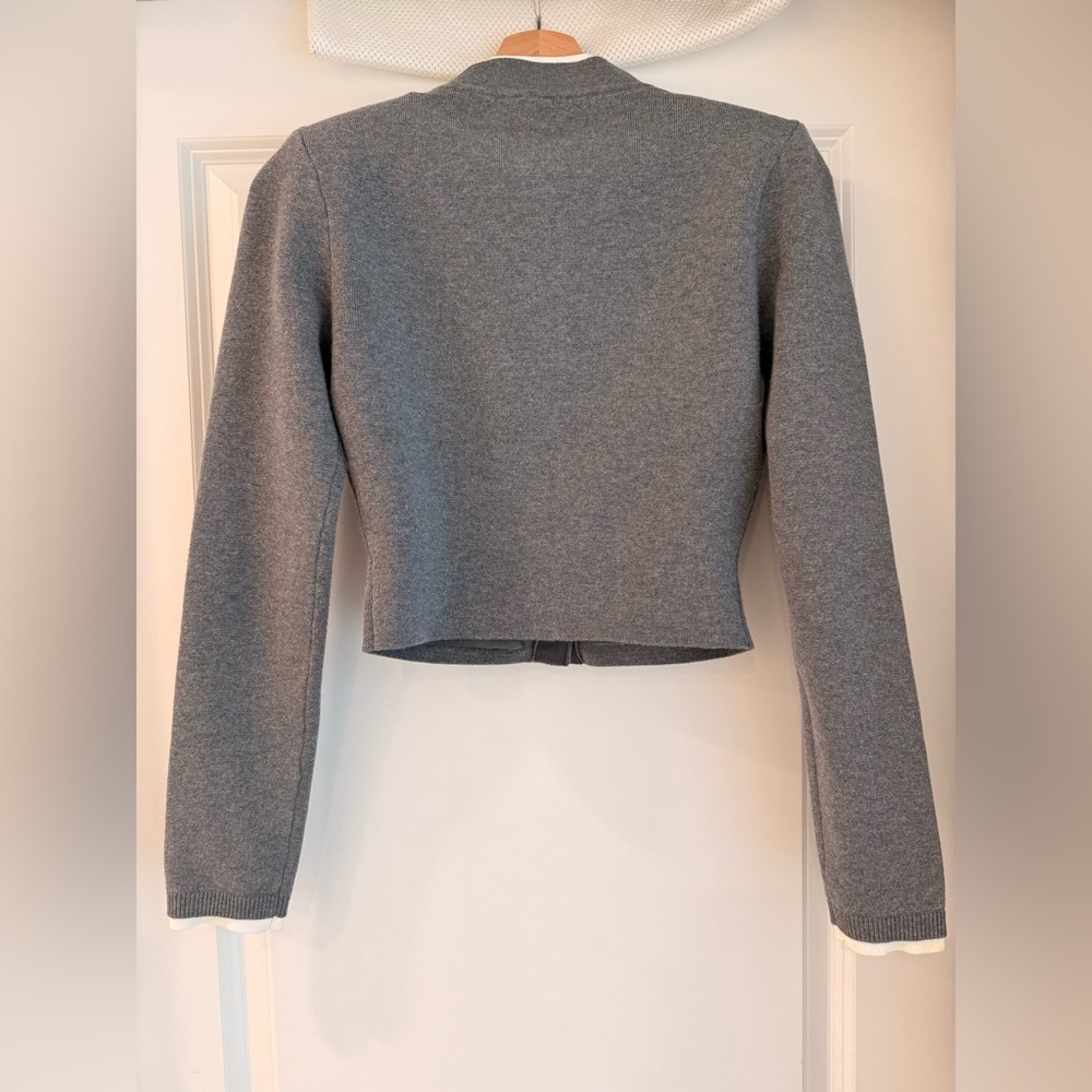 NEW Self-Portrait Gray crochet-flower button Cropped Long Sleeve Cardigan, S - Picture 12 of 14